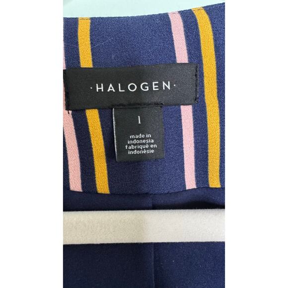 Halogen Womens Striped Yellow Pink Navy Blazer Open Front Career Business Large - Picture 7 of 7